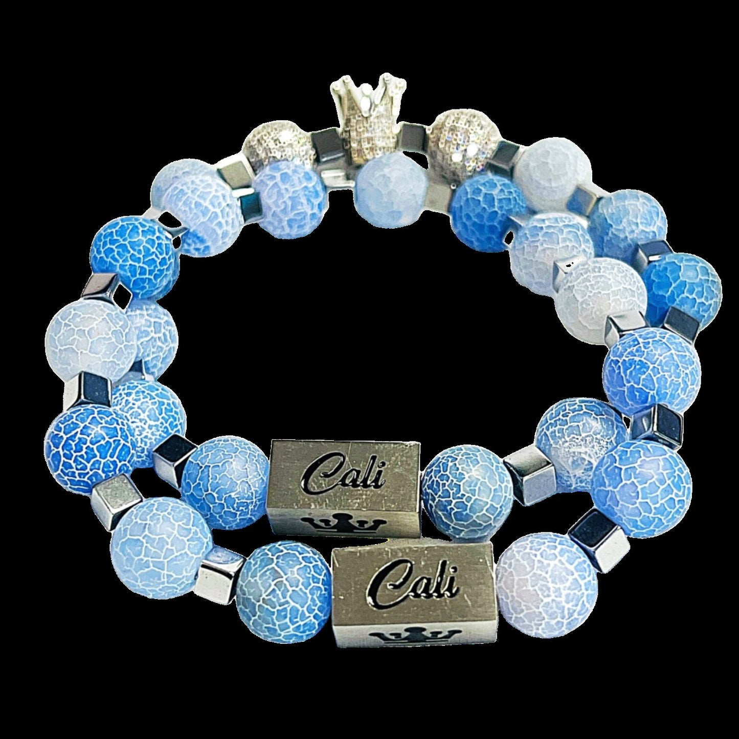 Blue Fire Agate King Bracelet Set