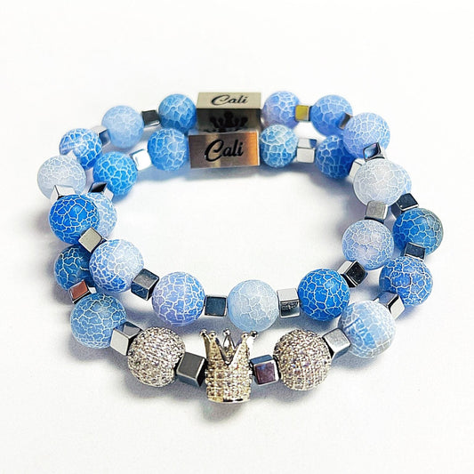 Blue Fire Agate King Bracelet Set