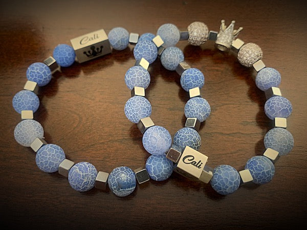 Blue Fire Agate King Bracelet Set